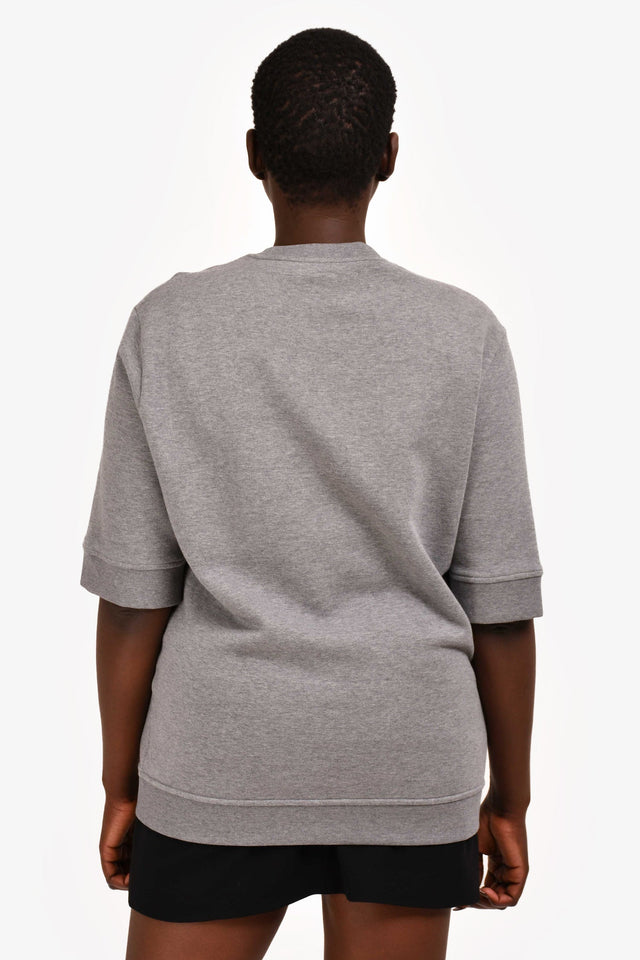 Hermes Grey/Brown Leather Embroidered "Metallerie au Carre" Short Sleeves Sweatshirt Size XL Mens