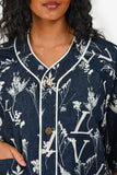 Louis Vuitton 2020 Blue Denim/White LV Leaf Printed Baseball Shirt Size M Mens