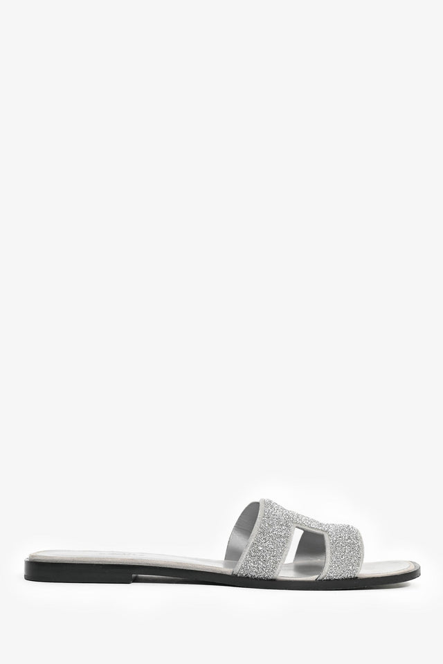 Hermes Silver Glitter Oran Sandals Size 40.5