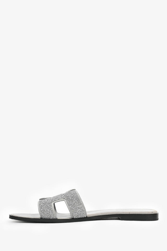 Hermes Silver Glitter Oran Sandals Size 40.5