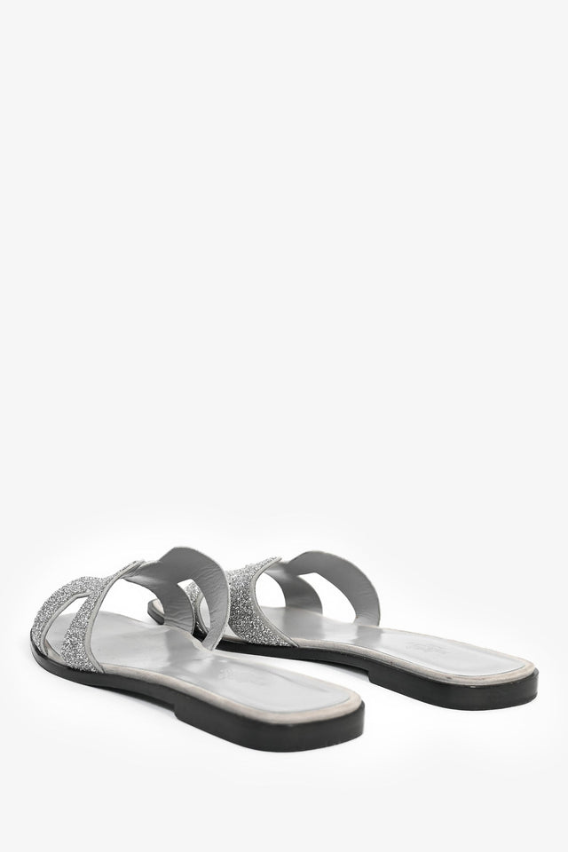 Hermes Silver Glitter Oran Sandals Size 40.5