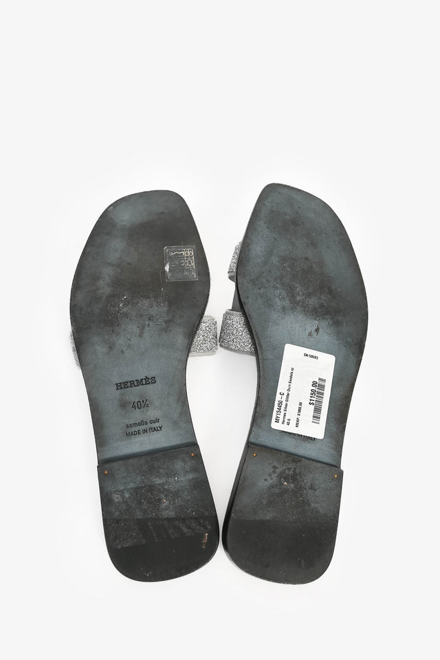 Hermes Silver Glitter Oran Sandals Size 40.5