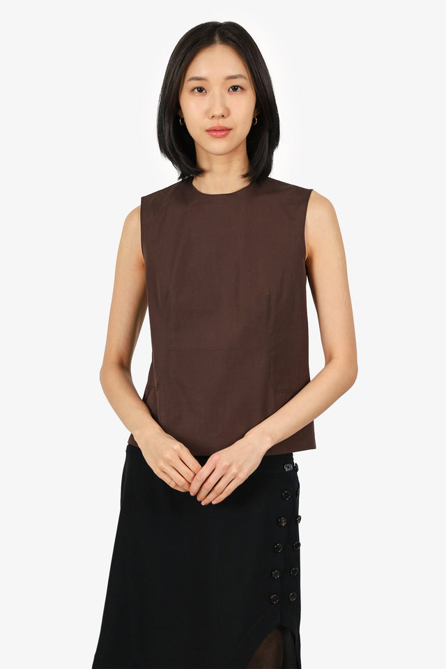 Hermes Vintage Brown Cotton Sleeveless Top Size 34
