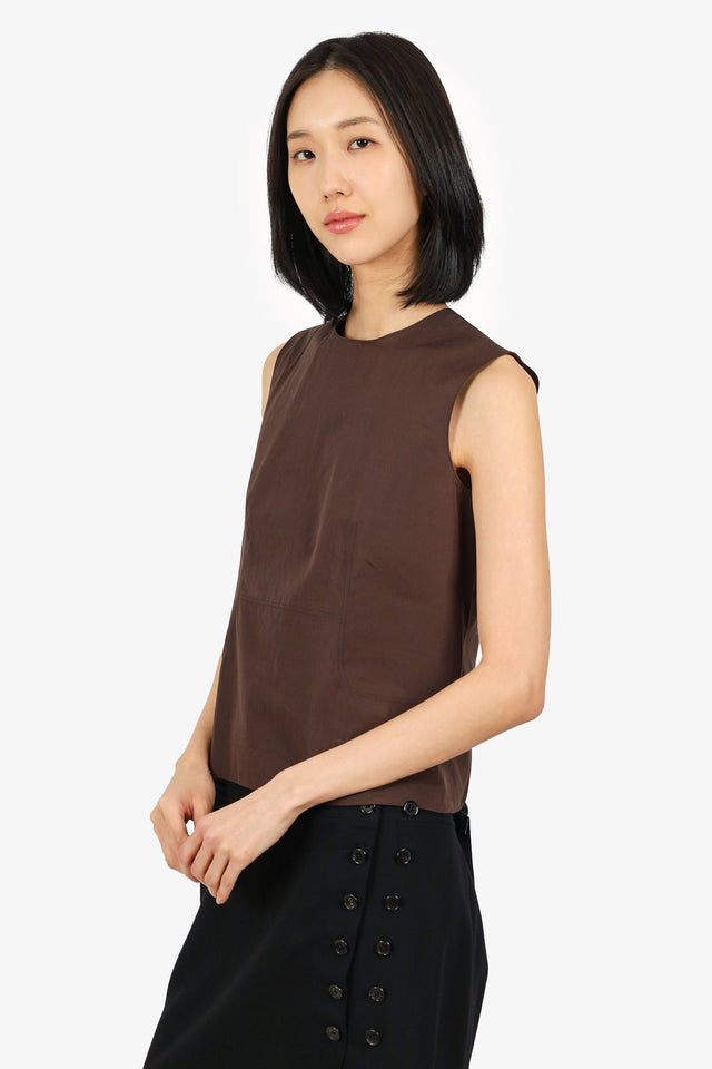Hermes Vintage Brown Cotton Sleeveless Top Size 34