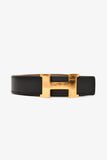 Hermes Black/Taupe Leather Reversible H Belt