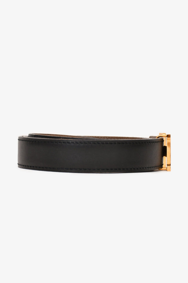 Hermes Black/Taupe Leather Reversible H Belt