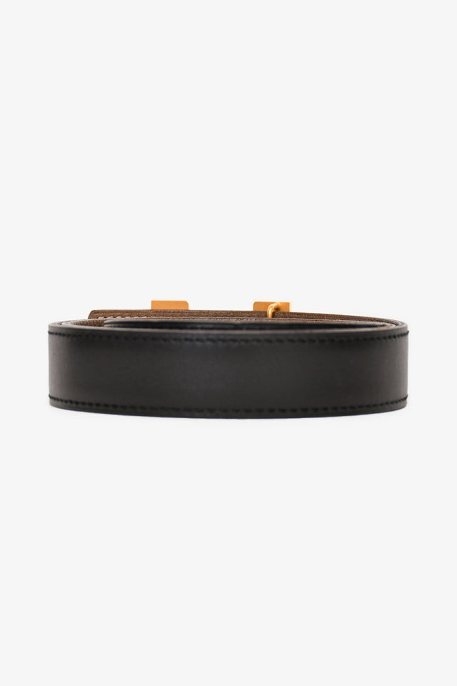 Hermes Black/Taupe Leather Reversible H Belt