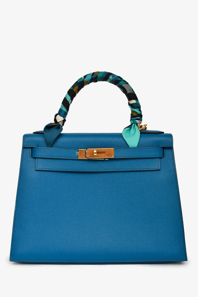 Hermes 2014 Blue Epsom Leather Kelly 28 GHW With Strap