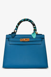Hermes 2014 Blue Epsom Leather Kelly 28 GHW With Strap