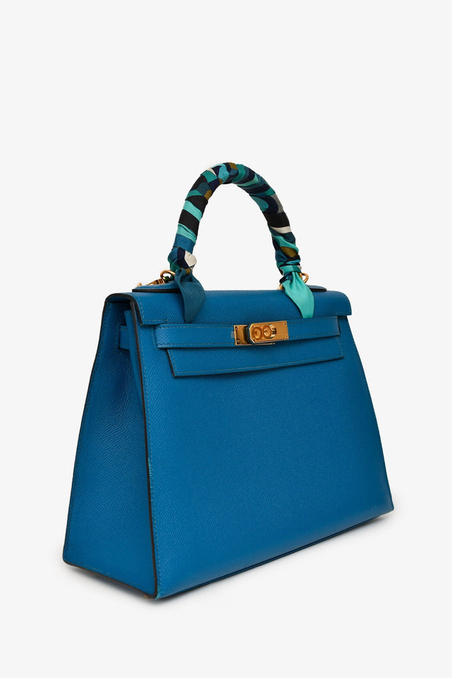 Hermes 2014 Blue Epsom Leather Kelly 28 GHW With Strap