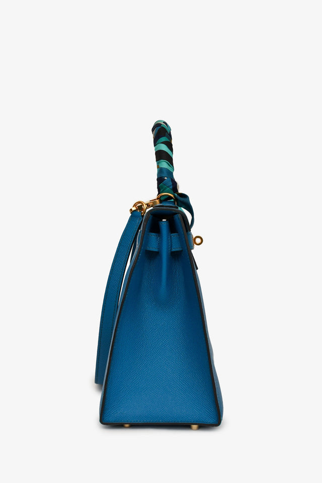 Hermes 2014 Blue Epsom Leather Kelly 28 GHW With Strap