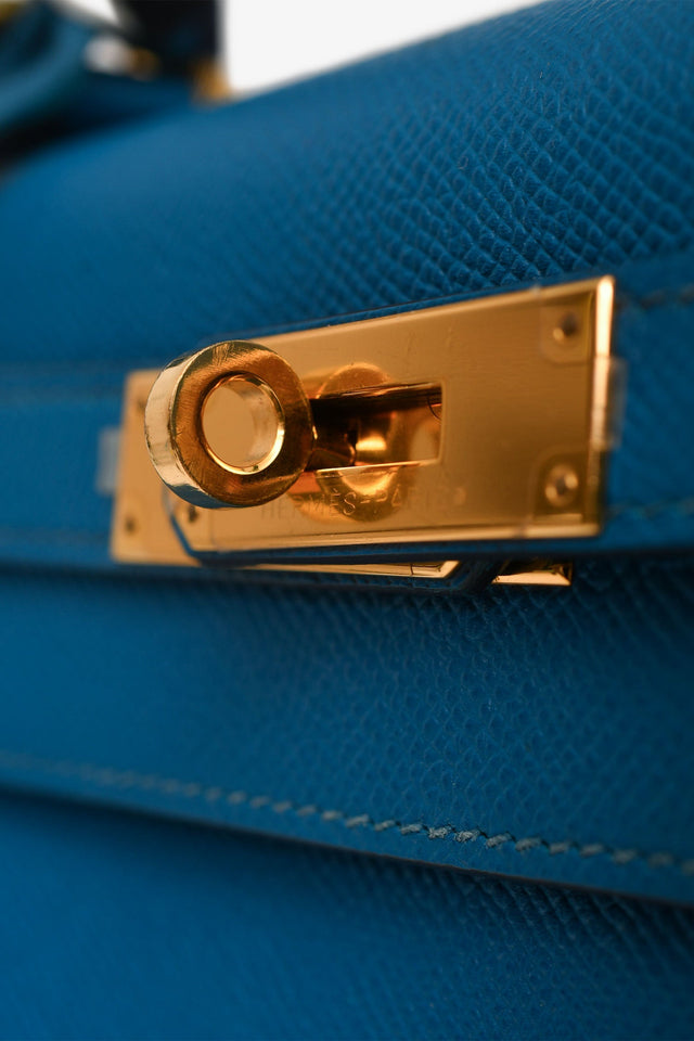 Hermes 2014 Blue Epsom Leather Kelly 28 GHW With Strap