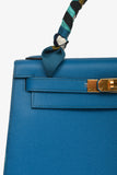 Hermes 2014 Blue Epsom Leather Kelly 28 GHW With Strap