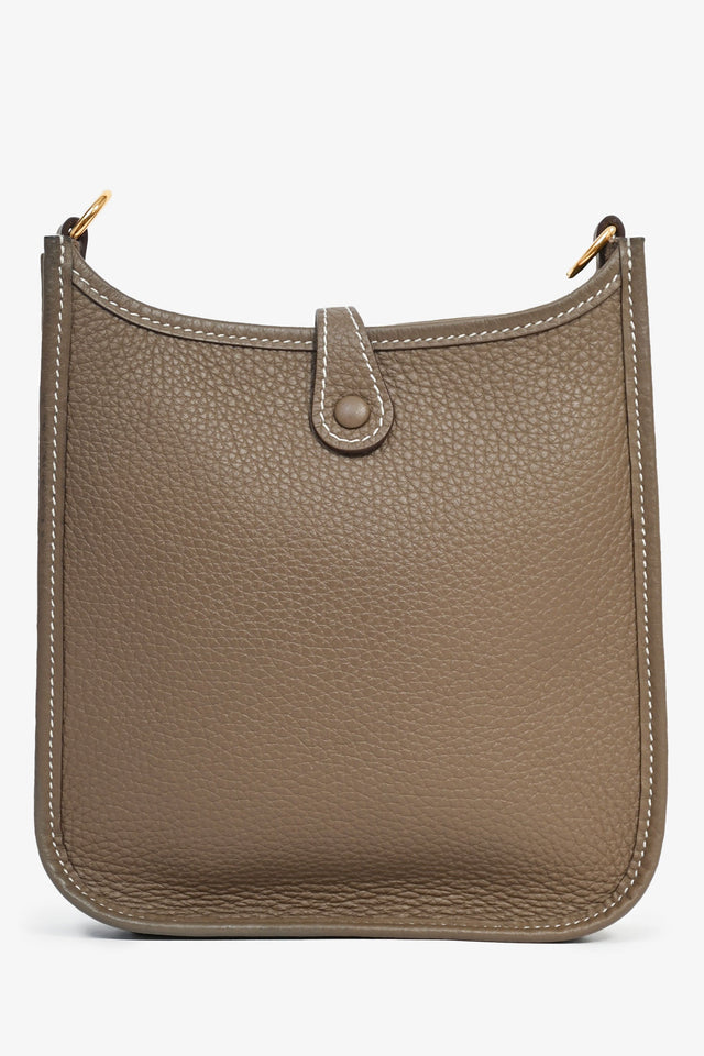 Hermes 2023 Etoupe Clemence Leather Evelyne 16 TPM Crossbody with Navy Blue Strap