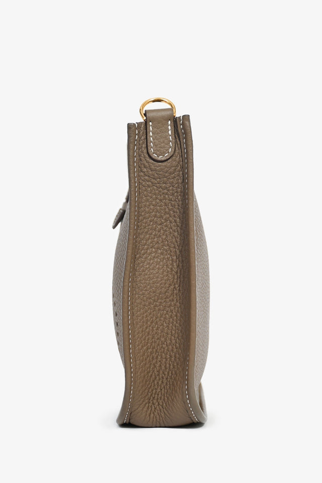 Hermes 2023 Etoupe Clemence Leather Evelyne 16 TPM Crossbody with Navy Blue Strap