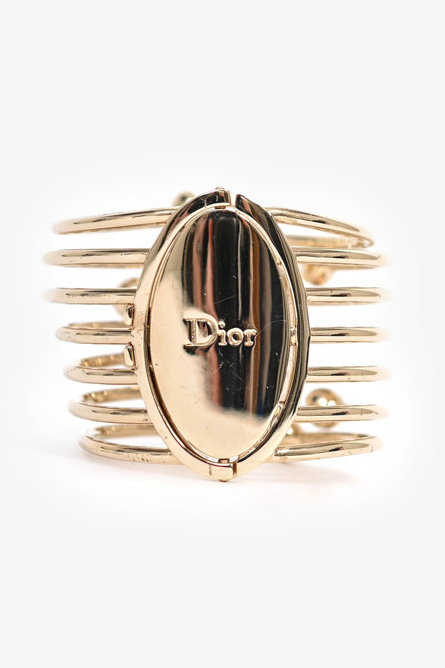 Christian Dior Faux Pearl Logo Cuff Bracelet