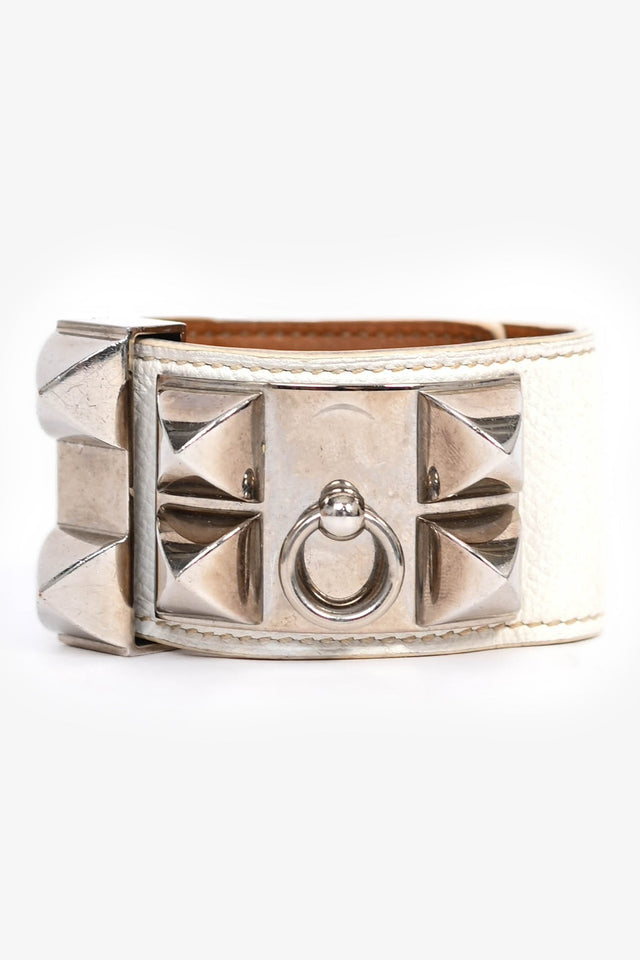 Hermes 2014 White Epsom Leather Collier De Chien Bracelet PHW