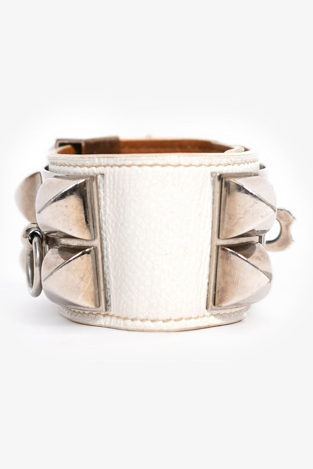 Hermes 2014 White Epsom Leather Collier De Chien Bracelet PHW
