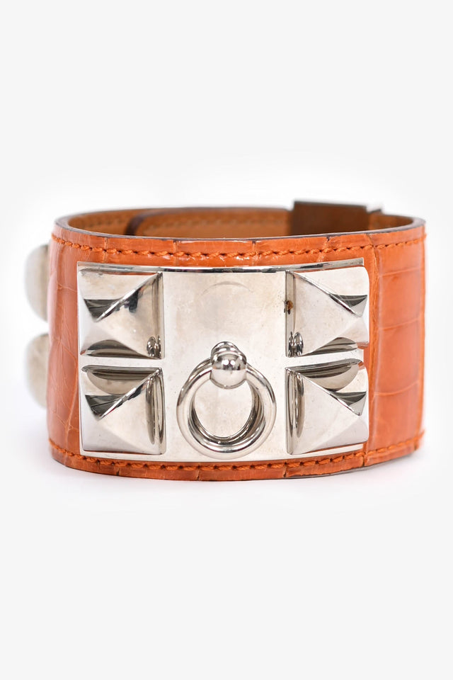 Hermes 2014 Orange Alligator Leather Collier De Chien Bracelet PHW