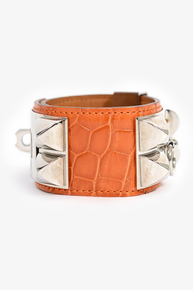 Hermes 2014 Orange Alligator Leather Collier De Chien Bracelet PHW