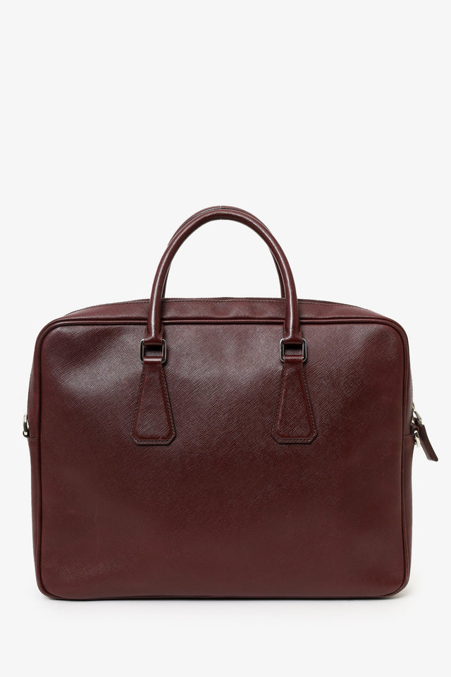Prada Red Saffiano Leather Lux Briefcase with Strap