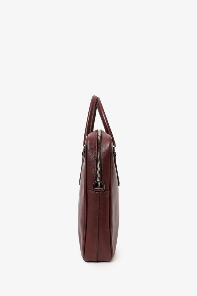 Prada Red Saffiano Leather Lux Briefcase with Strap