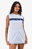 Prada White/Blue Striped Ruffled Detail Logo Applique Top Size 42