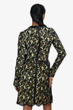 Louis Vuitton Black/Yellow Lace Leather Trim  Long Sleeve Midi Dress Size 36