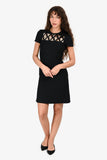 Louis Vuitton Black/Gold Metal Plaque Short Sleeves Shift Dress Size 34