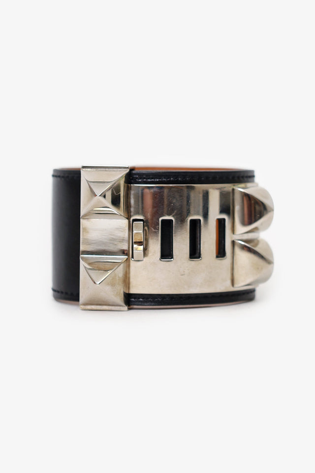 Hermes Black Leather Collier de Chien Bracelet