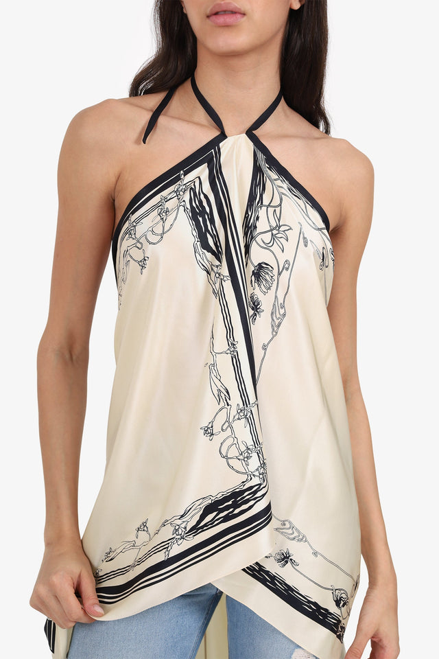 Hermes Cream/Black Silk Halter Neck Tunic Size 38