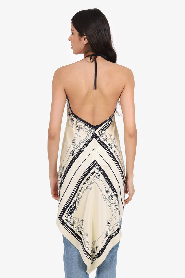 Hermes Cream/Black Silk Halter Neck Tunic Size 38