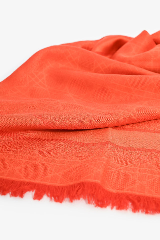 Christian Dior Orange Silk/Wool Jaquard Logo Shawl