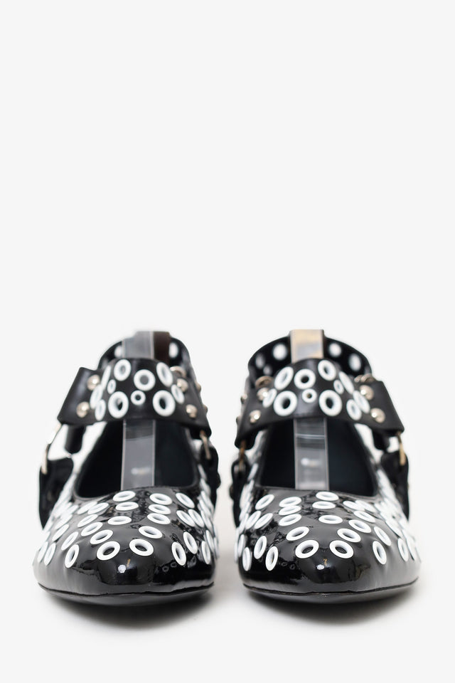 Louis Vuitton Black/White Patent Eyelet Ballet Flats Size 38.5
