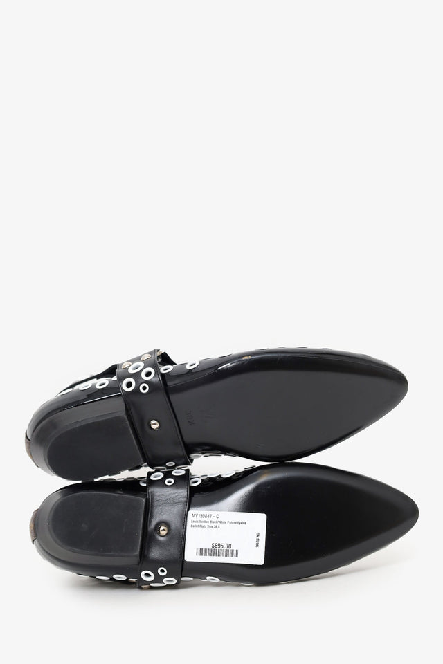 Louis Vuitton Black/White Patent Eyelet Ballet Flats Size 38.5