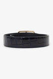Hermes Navy Shiny Crocodile Porosus Leather Officer Buckle Belt