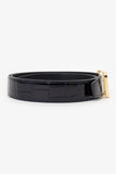 Hermes Navy Shiny Crocodile Porosus Leather Officer Buckle Belt