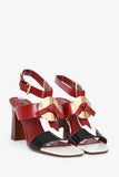 Louis Vuitton Red/Black Tricolour Leather 'V' Heeled Sandals Size 35.5