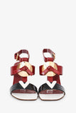 Louis Vuitton Red/Black Tricolour Leather 'V' Heeled Sandals Size 35.5