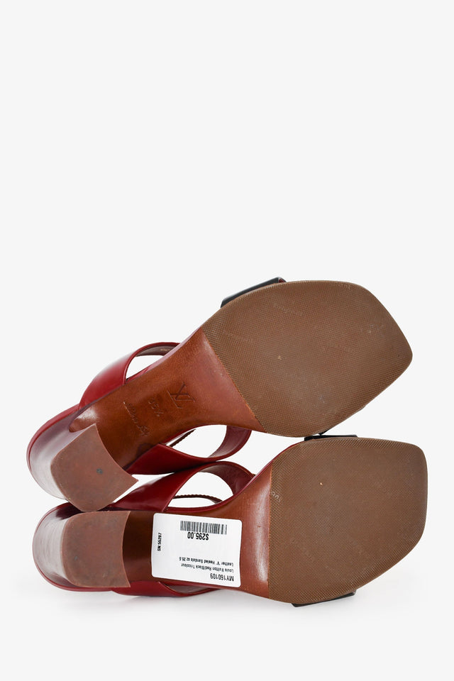 Louis Vuitton Red/Black Tricolour Leather 'V' Heeled Sandals Size 35.5