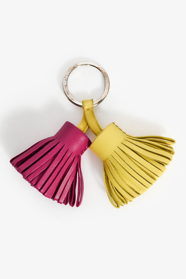Hermes Purple/Lime Green Lambskin Leather Bicolour Carmen Uno-Dos Key Ring