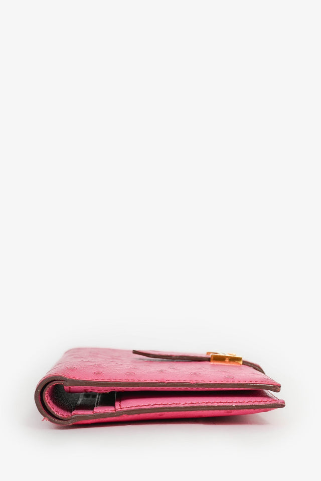Hermes 2016 Magenta Ostrich leather 'H' Bearn Compact Wallet