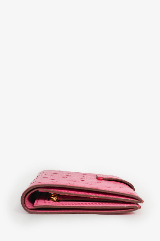 Hermes 2016 Magenta Ostrich leather 'H' Bearn Compact Wallet
