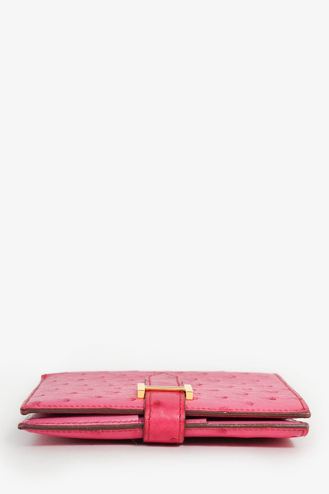 Hermes 2016 Magenta Ostrich leather 'H' Bearn Compact Wallet