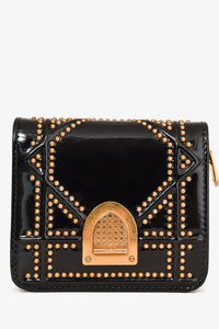 Christian Dior 2017 Black Patent Leather Studded Diorama Small Wallet