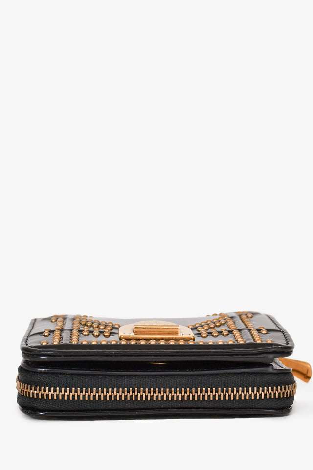 Christian Dior 2017 Black Patent Leather Studded Diorama Small Wallet