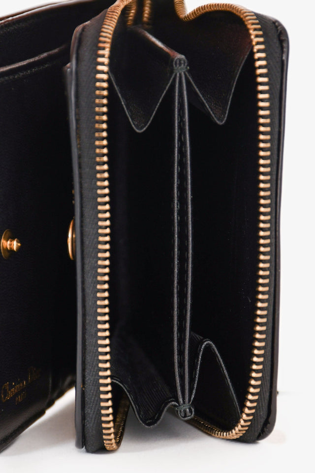 Christian Dior 2017 Black Patent Leather Studded Diorama Small Wallet