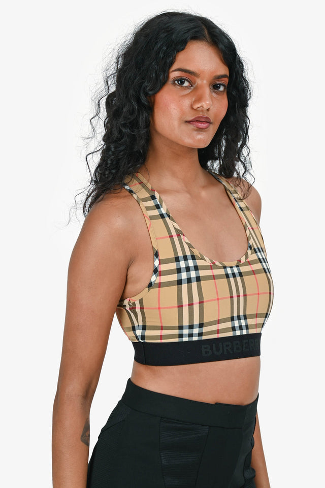 Burberry Brown Tartan Printed Sport Bar Size XS