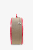 Prada Beige Canvas Pink Crocodile Trim Hat Box