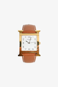 Hermes Gold Epsom Leather Medium 30mm 'Heure' Watch
